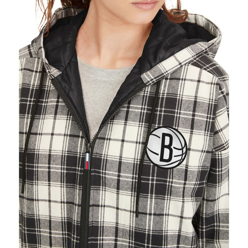 Brooklyn Nets Tommy Jeans Women's Molly Flannel Full-Zip Hoodie - Black/Cream outlet