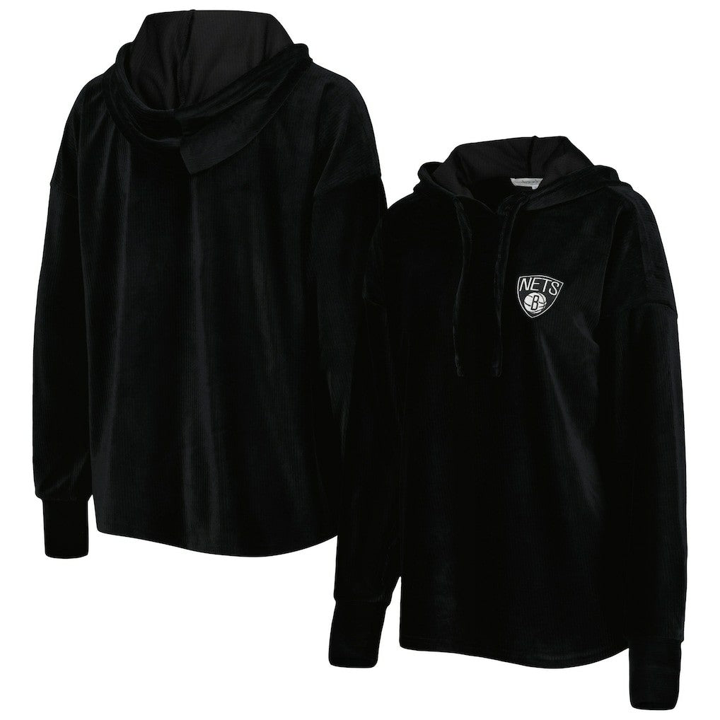 Brooklyn Nets Touch Women's End Line Velour Pullover Hoodie - Black for sale