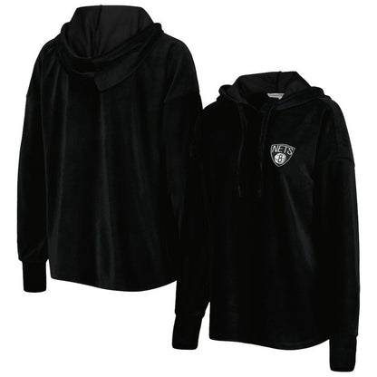 Brooklyn Nets Touch Women's End Line Velour Pullover Hoodie - Black for sale