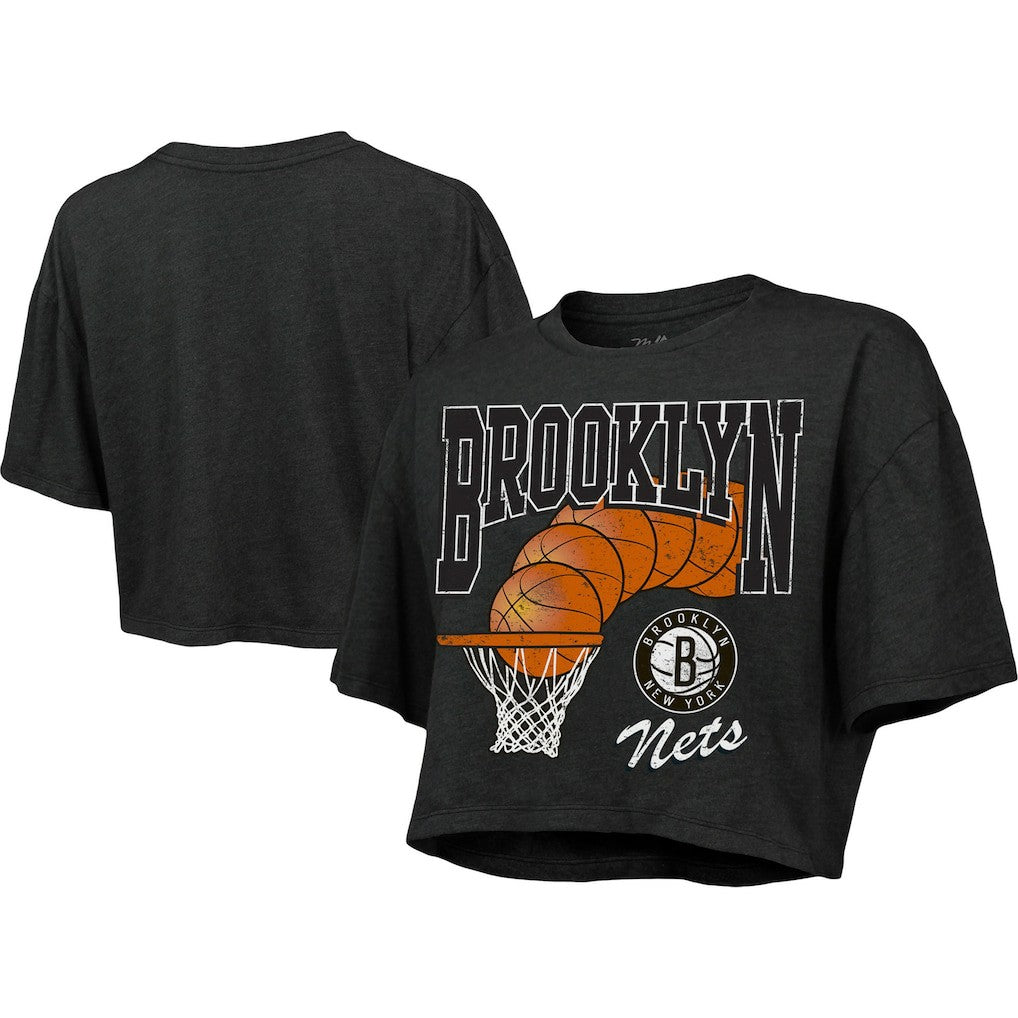 Brooklyn Nets Majestic Threads Women's Bank Shot Cropped T-Shirt - Charcoal cheap