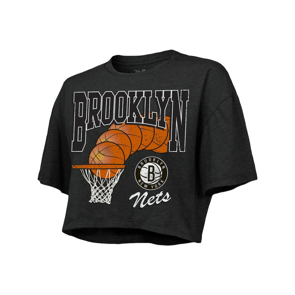 Brooklyn Nets Majestic Threads Women's Bank Shot Cropped T-Shirt - Charcoal cheap