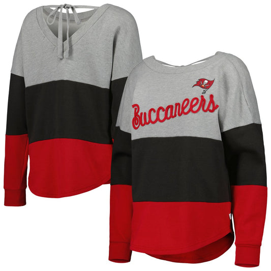 Tampa Bay Buccaneers Touch Women's Outfield Deep V-Back Waist Length Pullover Sweatshirt - Heather Gray/Red online