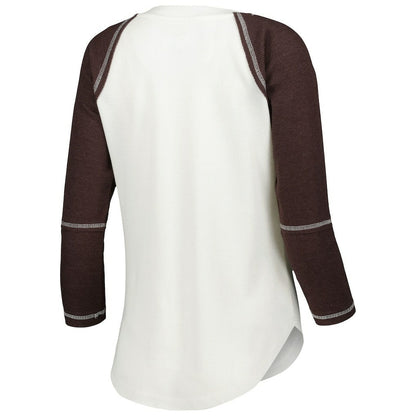 Cleveland Browns Touch Women's Rebel Raglan Tri-Blend 3/4-Sleeve Lace-Up V-Neck T-Shirt - White/Brown on sale