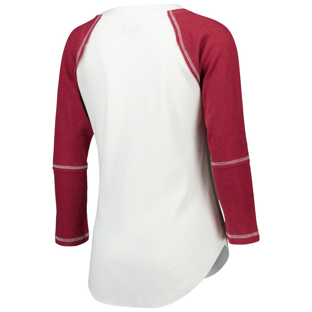 Washington Commanders Touch Women's Rebel Raglan Tri-Blend 3/4-Sleeve Lace-Up V-Neck T-Shirt - White/Burgundy online