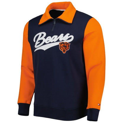 Chicago Bears Tommy Hilfiger Aiden Quarter-Zip Sweatshirt - Navy/Orange sale