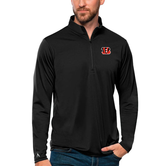 Cincinnati Bengals Antigua Tribute Quarter-Zip Lightweight Pullover Top - Black sale