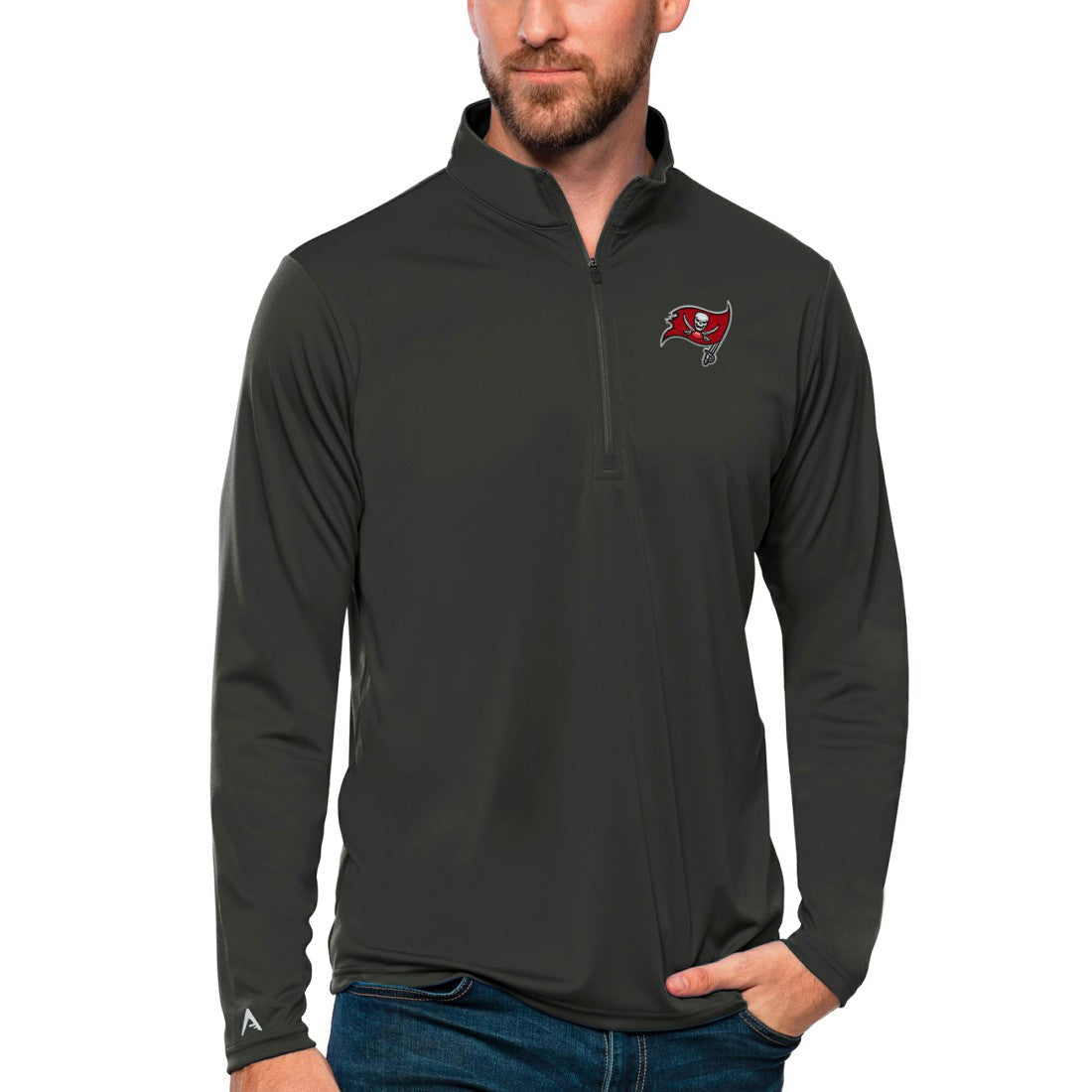 Tampa Bay Buccaneers Antigua Tribute Quarter-Zip Lightweight Pullover Top - Charcoal online