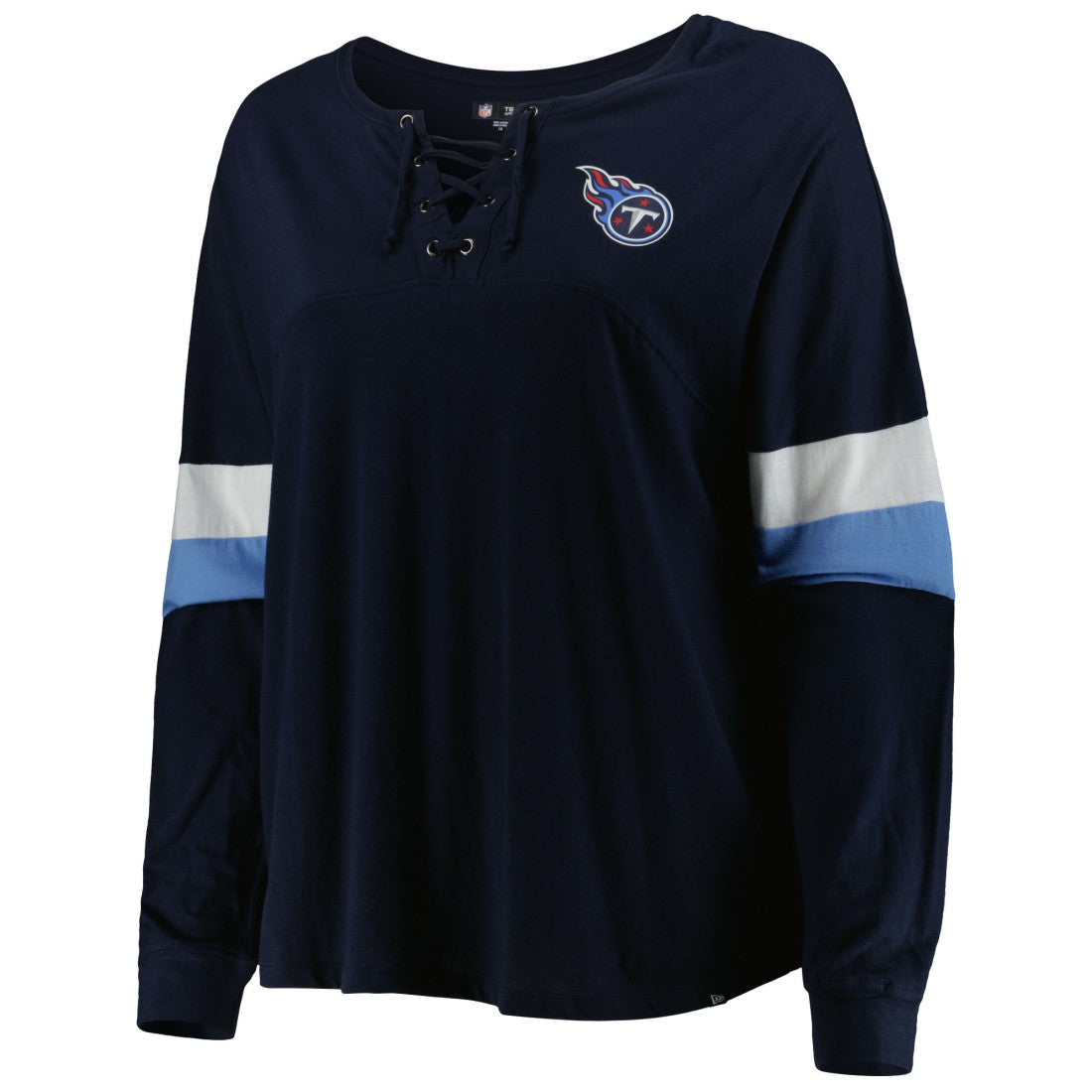 Tennessee Titans New Era Women's Plus Size Athletic Varsity Lace-Up V-Neck Long Sleeve T-Shirt - Navy discount