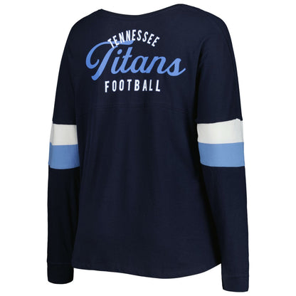Tennessee Titans New Era Women's Plus Size Athletic Varsity Lace-Up V-Neck Long Sleeve T-Shirt - Navy discount