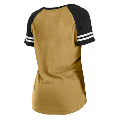 New Orleans Saints New Era Women's Legacy Lace-Up Raglan T-Shirt - Gold/Black discount