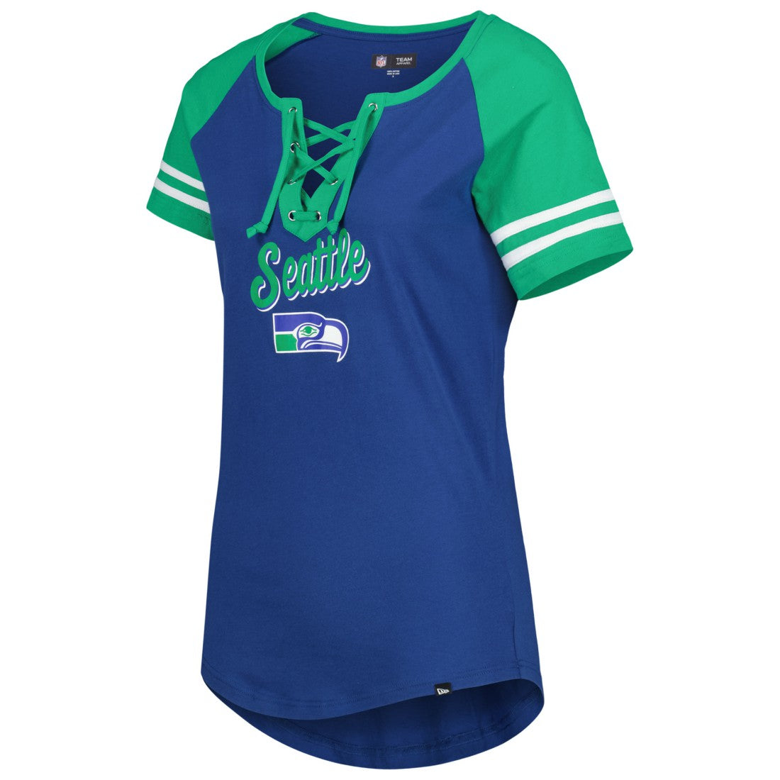 Seattle Seahawks New Era Women's Legacy Lace-Up Raglan T-Shirt - Royal/Green discount