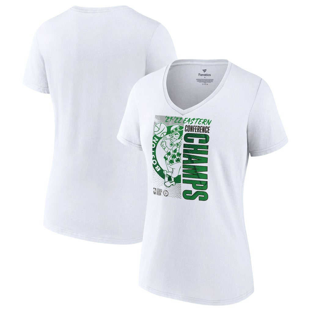Boston Celtics Women's 2022 Eastern Conference Champions Plus Size Locker Room V-Neck T-Shirt - White | Fanatics for sale