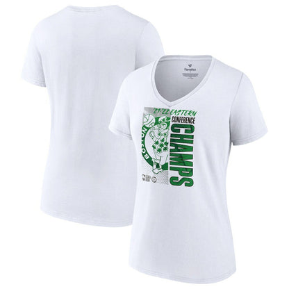 Boston Celtics Women's 2022 Eastern Conference Champions Plus Size Locker Room V-Neck T-Shirt - White | Fanatics for sale