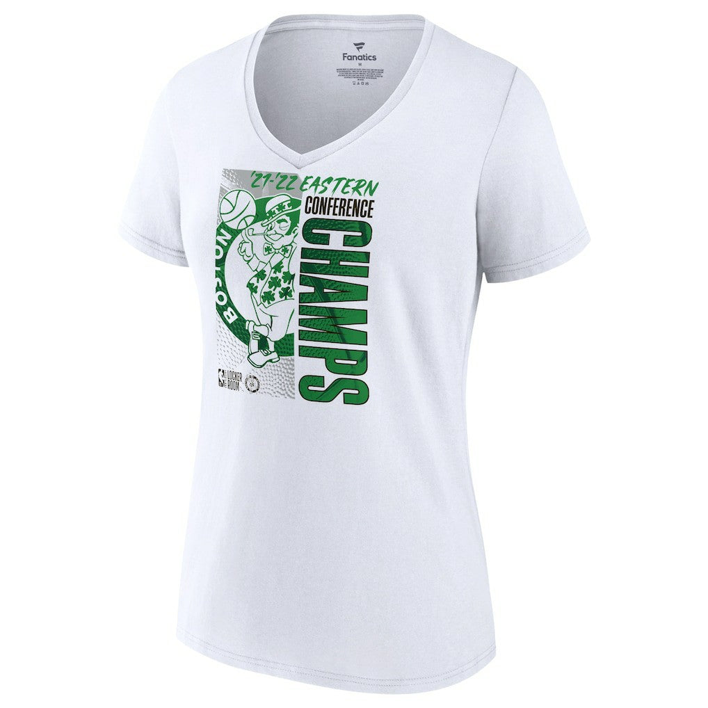 Boston Celtics Women's 2022 Eastern Conference Champions Plus Size Locker Room V-Neck T-Shirt - White | Fanatics for sale