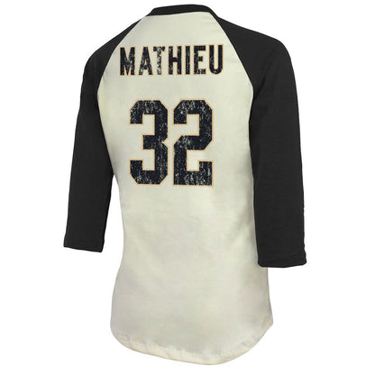 Tyrann Mathieu New Orleans Saints Majestic Threads Women's Player Name & Number Tri-Blend Three-Quarter Sleeve T-Shirt - Cream for sale