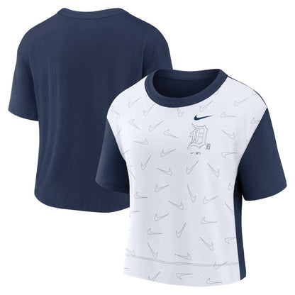Detroit Tigers Women's Line Up High Hip Fashion T-Shirt - Navy/White | Nike