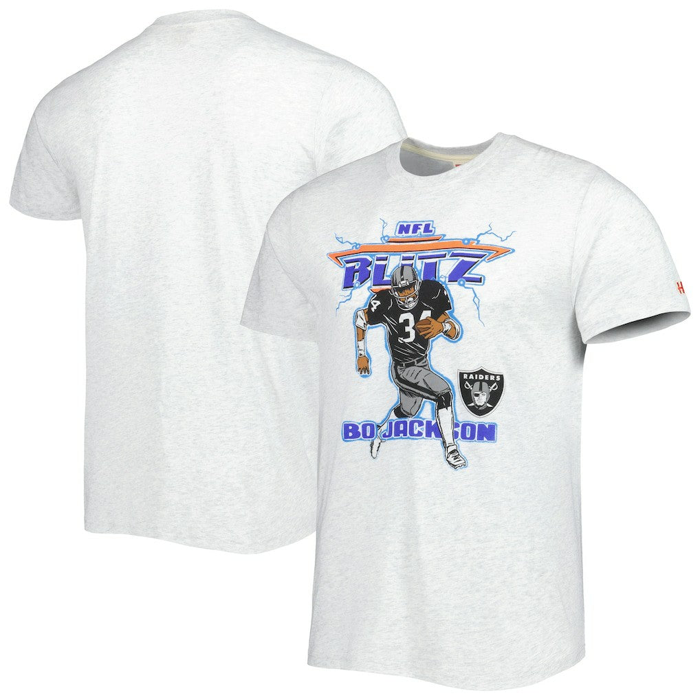 Bo Jackson Las Vegas Raiders Homage Unisex NFL Blitz Retired Player Tri-Blend T-Shirt - Heathered Ash discount