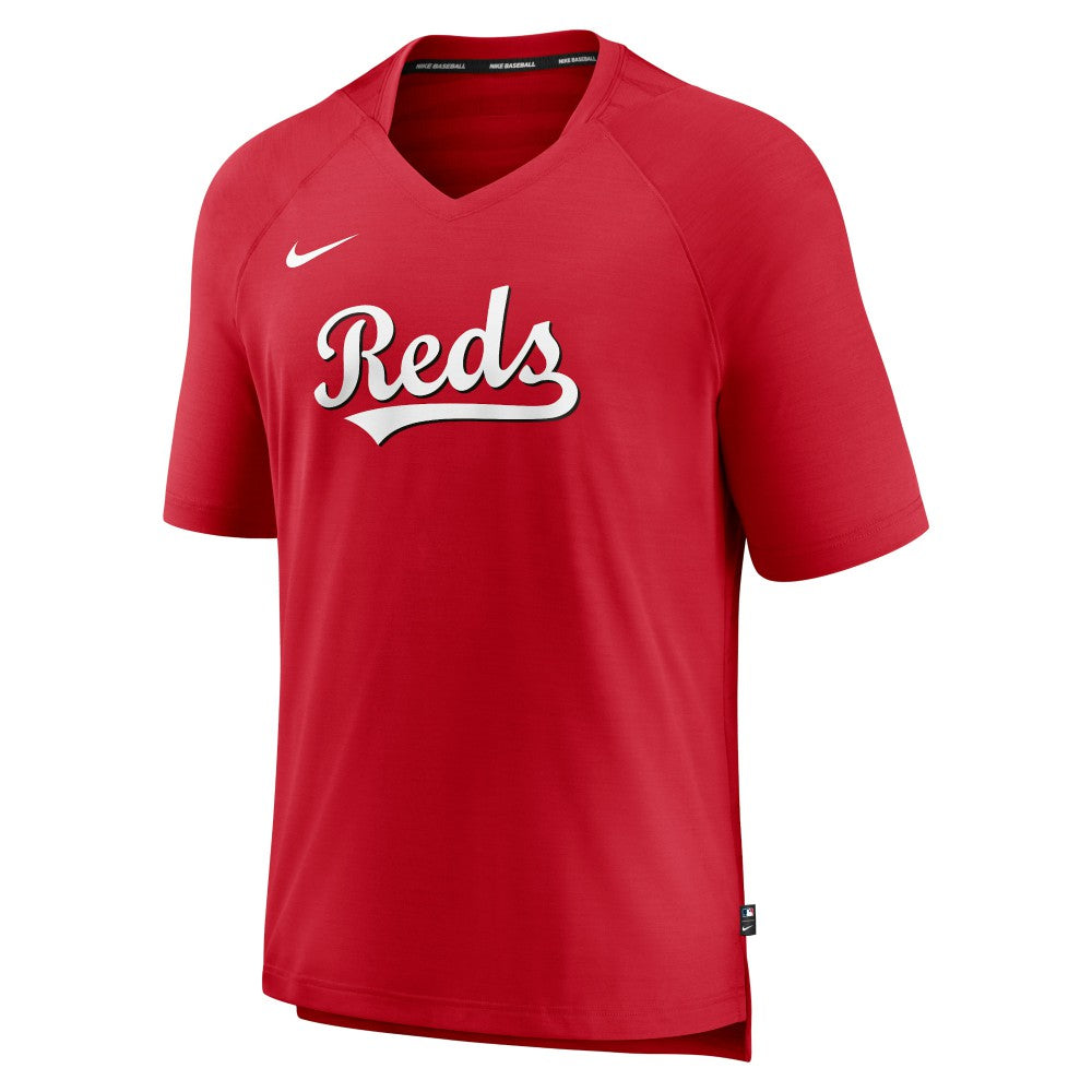 Cincinnati Reds Authentic Collection Pregame Raglan Performance V-Neck T-Shirt - Red | Nike