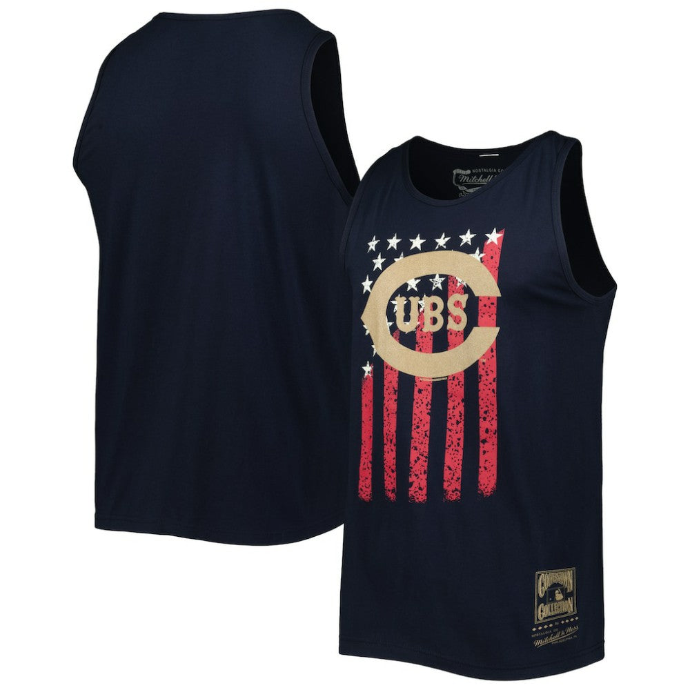 Chicago Cubs Cooperstown Collection Stars and Stripes Tank Top - Navy | Mitchell & Ness