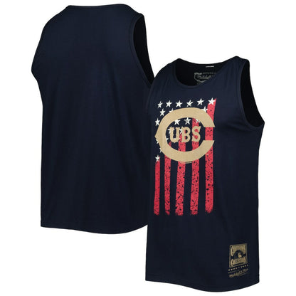 Chicago Cubs Cooperstown Collection Stars and Stripes Tank Top - Navy | Mitchell & Ness