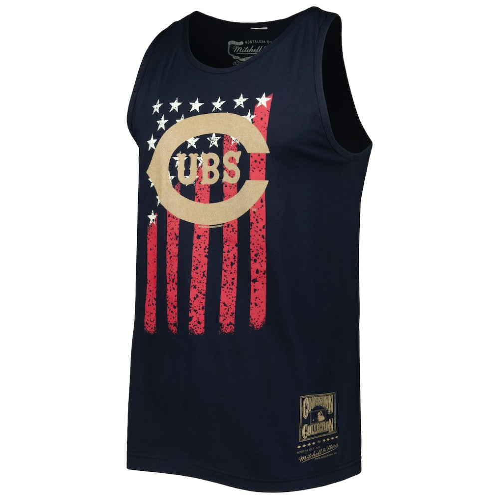 Chicago Cubs Cooperstown Collection Stars and Stripes Tank Top - Navy | Mitchell & Ness