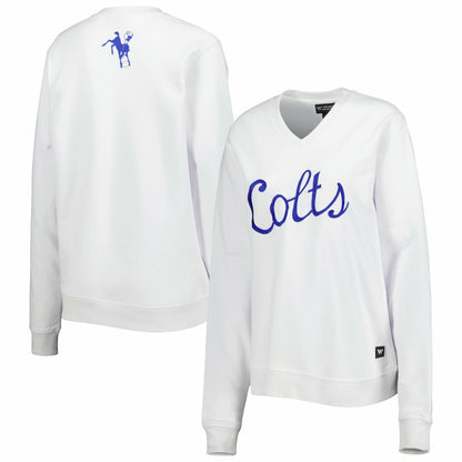 Indianapolis Colts The Wild Collective Women's Cheer V-Neck Fleece Pullover Sweatshirt - White on sale
