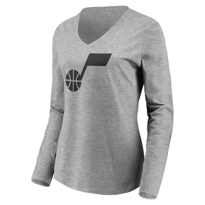 Utah Jazz Women's Primary Logo Team Long Sleeve V-Neck T-Shirt - Heathered Gray shop