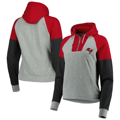 Tampa Bay Buccaneers Antigua Women's Lightweight Jackpot Raglan Half-Zip Pullover Hoodie - Heather Gray discount