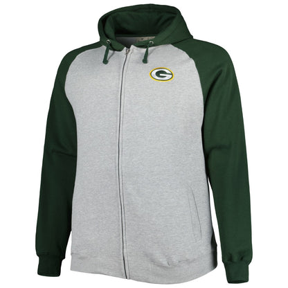 Green Bay Packers Big & Tall Fleece Raglan Full-Zip Hoodie Jacket - Heather Gray online