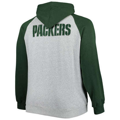 Green Bay Packers Big & Tall Fleece Raglan Full-Zip Hoodie Jacket - Heather Gray online
