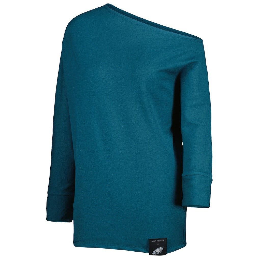 Philadelphia Eagles KIYA TOMLIN Women's Twisted Tri-Blend Asymmetrical 3/4-Dolman Sleeve Sweatshirt - Midnight Green cheap