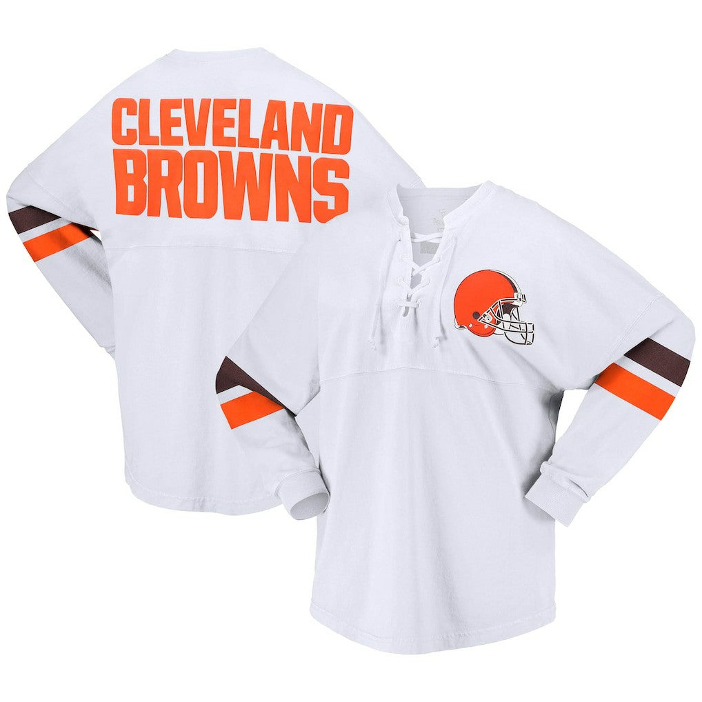 Cleveland Browns Women's Spirit Jersey Lace-Up V-Neck Long Sleeve T-Shirt - White cheap