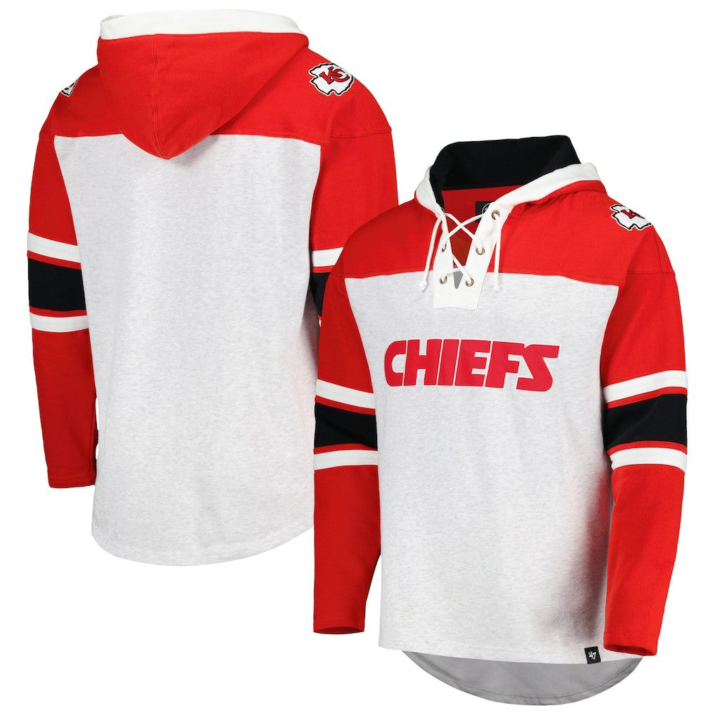 Kansas City Chiefs '47 Gridiron Lace-Up Pullover Hoodie - Heather Gray on sale