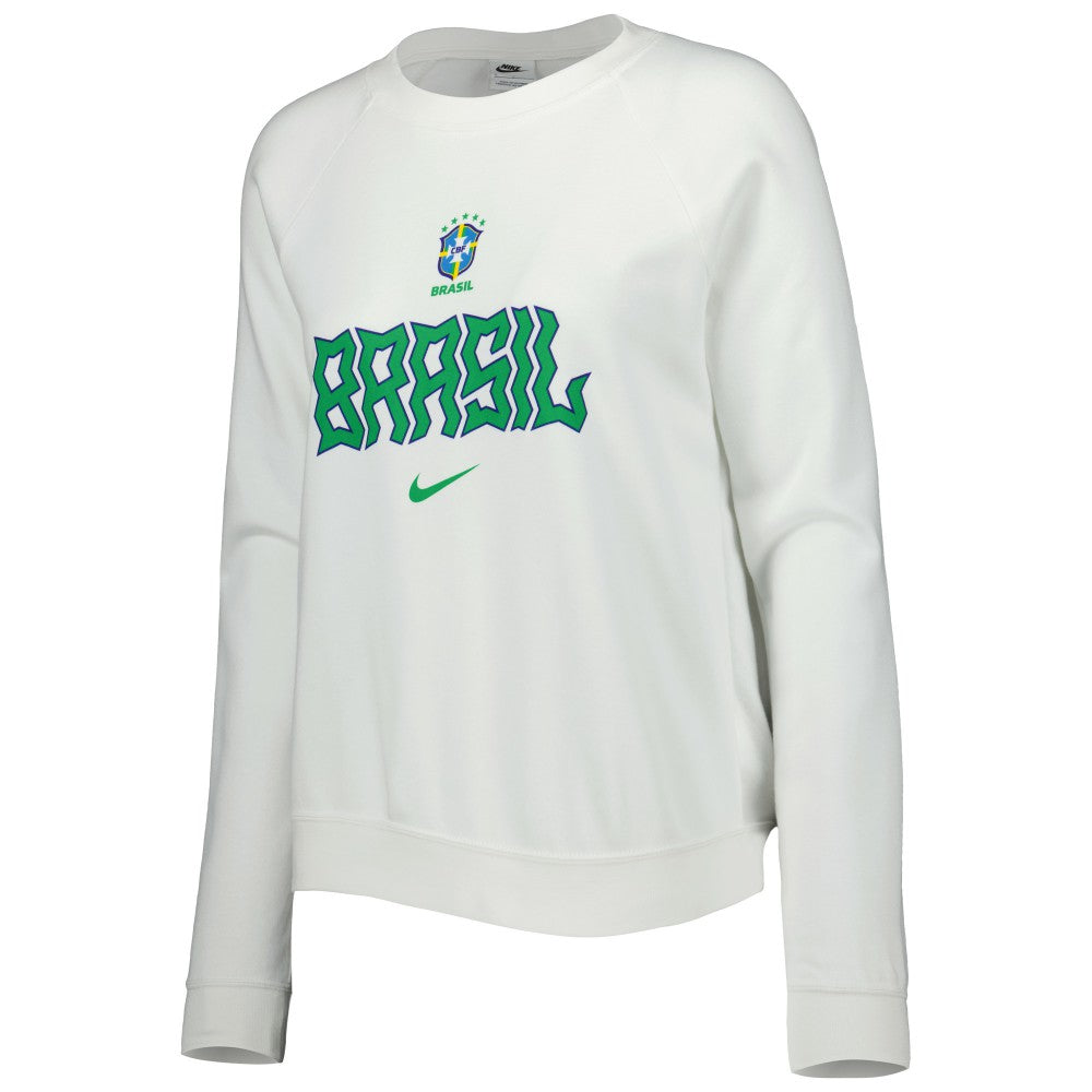 Brazil National Team Women's Lockup Varsity Tri-Blend Raglan Pullover Sweatshirt - White | Nike on sale