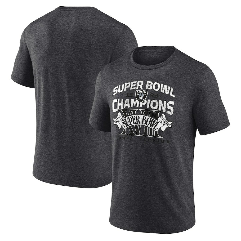 Las Vegas Raiders Hometown Old-Fashioned Super Bowl XVIII Champions Tri-Blend T-Shirt - Charcoal discount