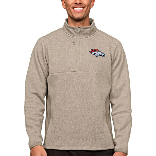 Denver Broncos Antigua Course Quarter-Zip Pullover Top - Oatmeal cheap