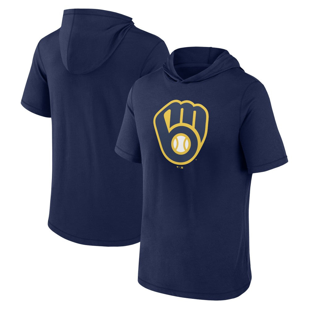 Milwaukee Brewers Short Sleeve Hoodie T-Shirt - Navy
