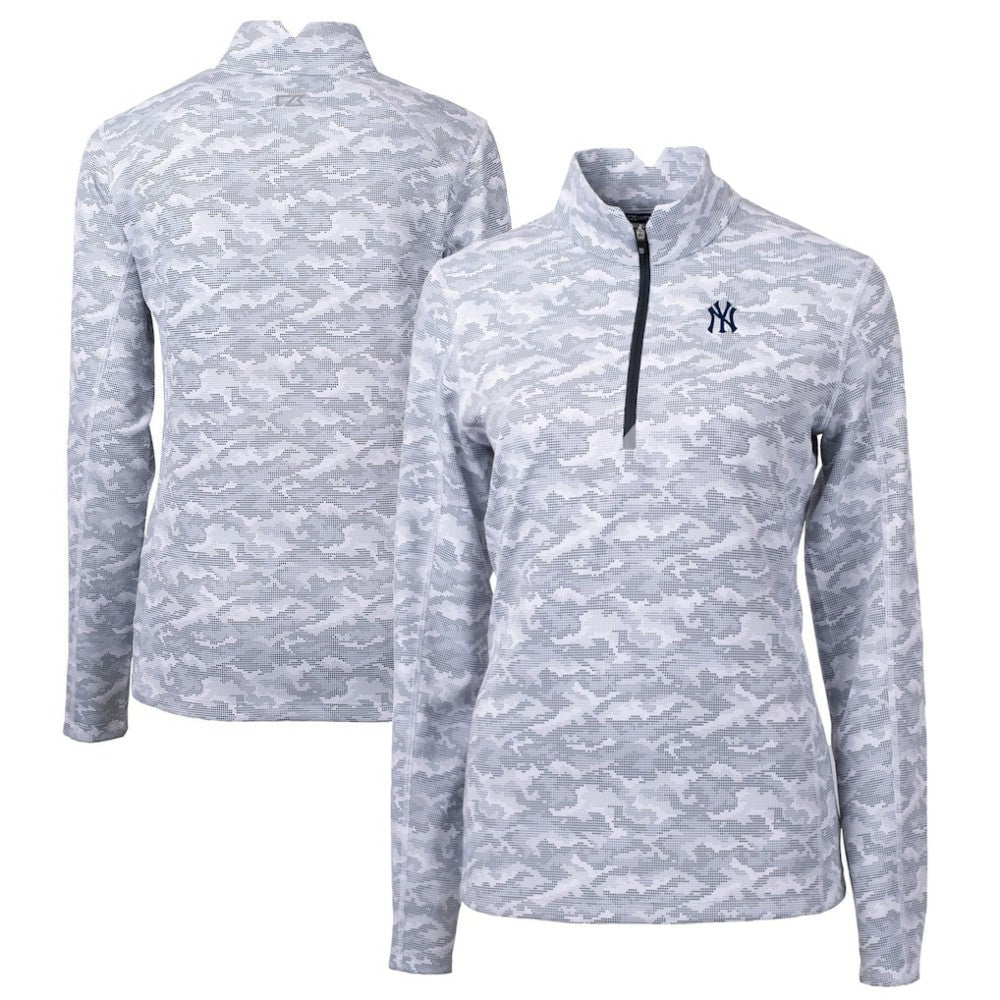 New York Yankees Cutter & Buck Women's Traverse Camo Print Stretch Quarter-Zip Pullover Top - Charcoal