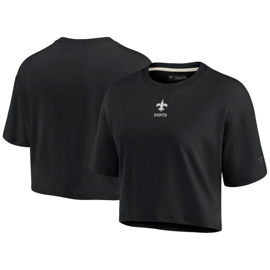 New Orleans Saints Women's Elements Super Soft Boxy Cropped T-Shirt - Black outlet
