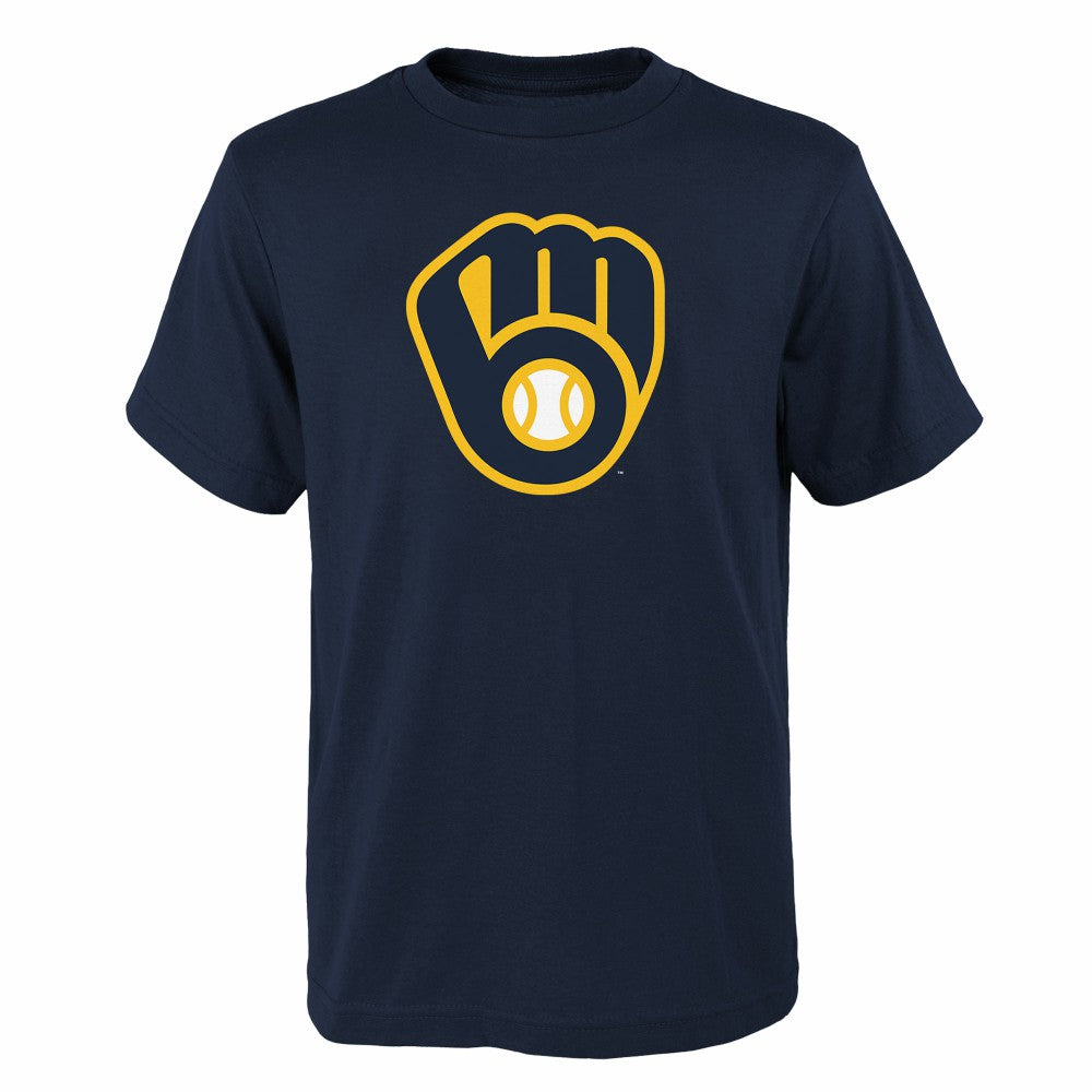 Milwaukee Brewers Youth Logo Primary Team T-Shirt - Navy