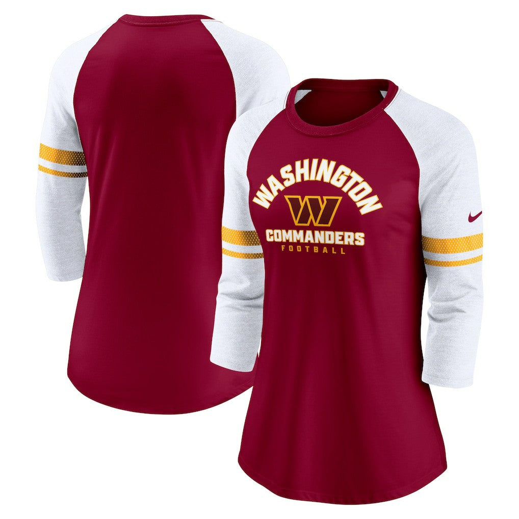 Washington Commanders Women's Fashion 3/4-Sleeve Lightweight Raglan Fashion T-Shirt - Burgundy | Nike on sale