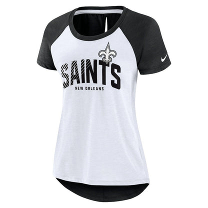 New Orleans Saints Women's Back Slit Lightweight Fashion T-Shirt - White/Heather Scarlet | Nike for sale