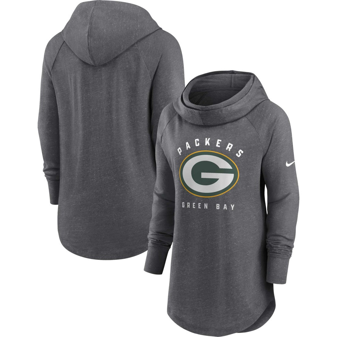 Green Bay Packers Women's Raglan Funnel Neck Pullover Hoodie - Heather Charcoal | Nike discount
