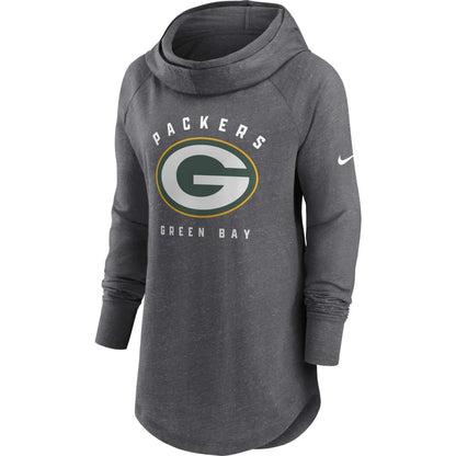 Green Bay Packers Women's Raglan Funnel Neck Pullover Hoodie - Heather Charcoal | Nike discount