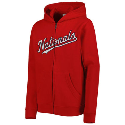 Washington Nationals Youth Wordmark Full-Zip Fleece Hoodie - Red