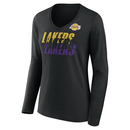 Los Angeles Lakers Women's Tumble V-Neck Long Sleeve T-Shirt - Black cheap