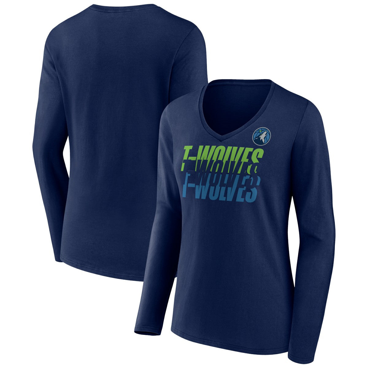 Minnesota Timberwolves Women's Tumble V-Neck Long Sleeve T-Shirt - Navy for sale