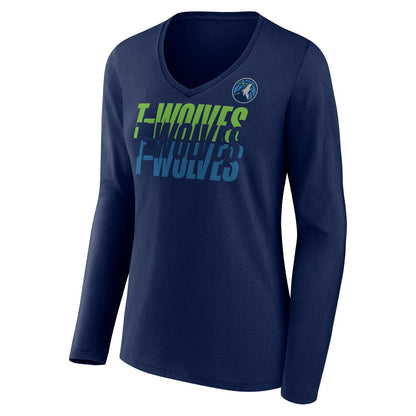Minnesota Timberwolves Women's Tumble V-Neck Long Sleeve T-Shirt - Navy for sale