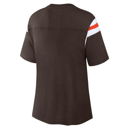 Cleveland Browns Women's Earned Stripes T-Shirt - Brown discount