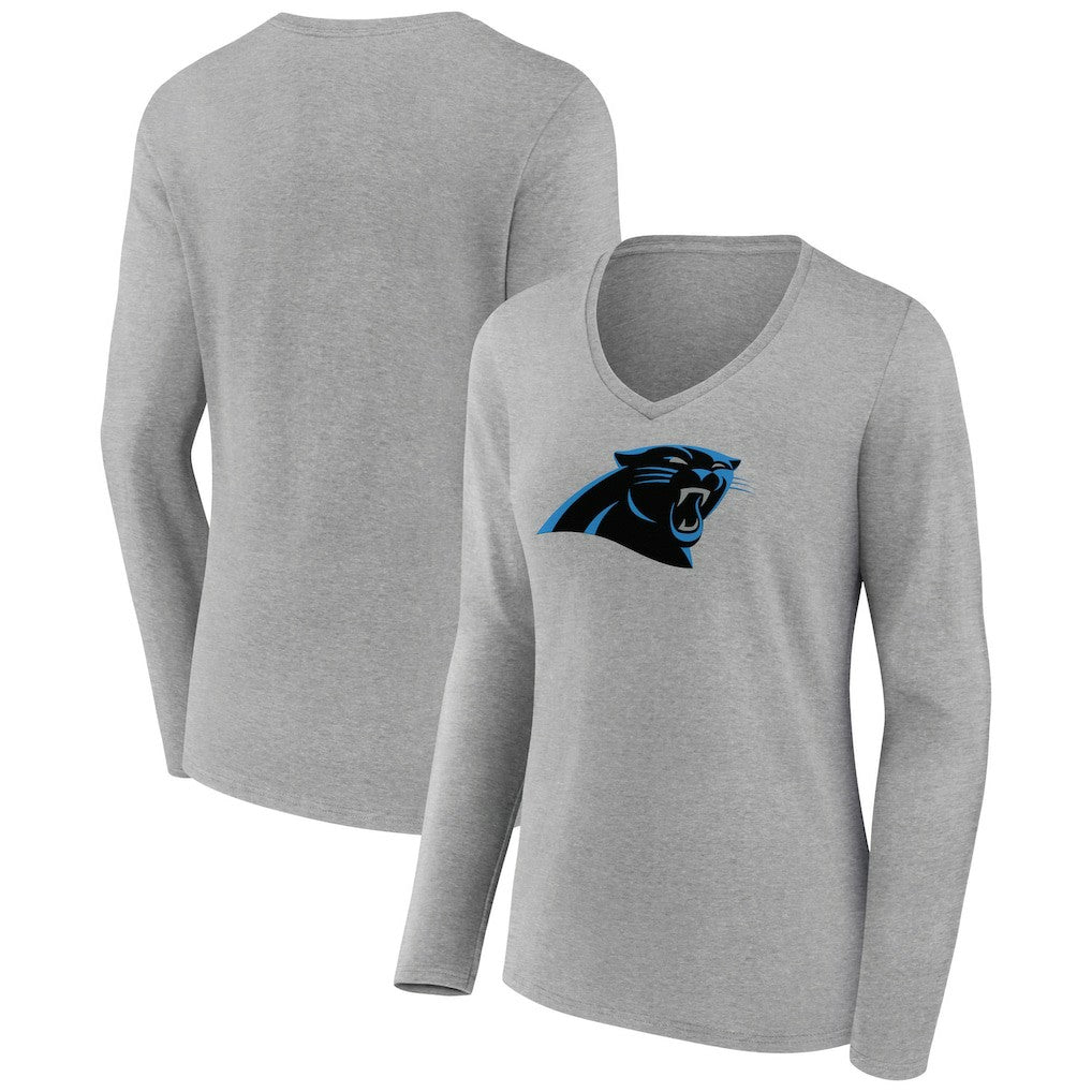 Carolina Panthers Women's Primary Team Logo Long Sleeve V-Neck T-Shirt - Heather Gray cheap